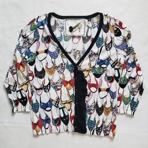 Anthropologie Imelda Shoe Print Cardigan Sz Large